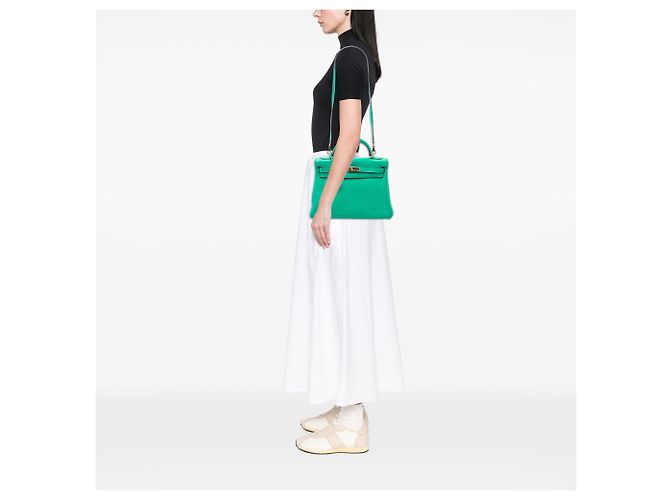 Hermès Green Clemence Kelly II Retourne 32 Verde Verde chiaro - vista 6