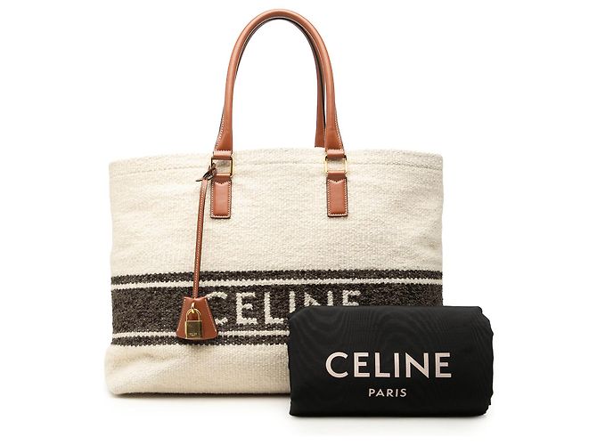 Céline Celine Brown Canvas Plein Soleil Horizontal Cabas Tote Marrone Beige - vista 7