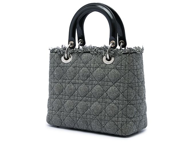 Dior Gray Medium Tweed Cannage Lady Dior Marrone - vista 2