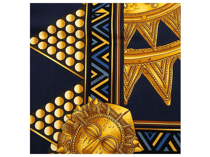 Hermès Blue L Or Des Chefs Seidentuch 90 Blau Marineblau - Ansicht 3