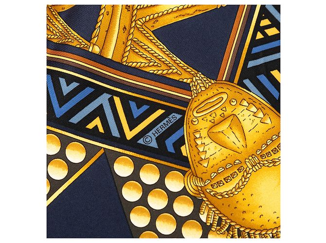 Hermès Blue L Or Des Chefs Seidentuch 90 Blau Marineblau - Ansicht 5