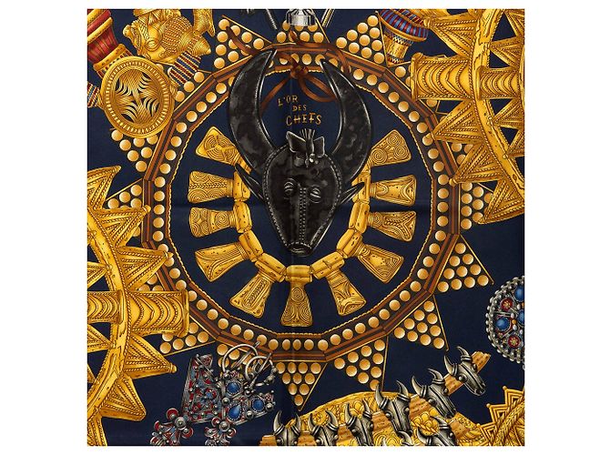 Hermès Blue L Or Des Chefs Seidentuch 90 Blau Marineblau - Ansicht 6
