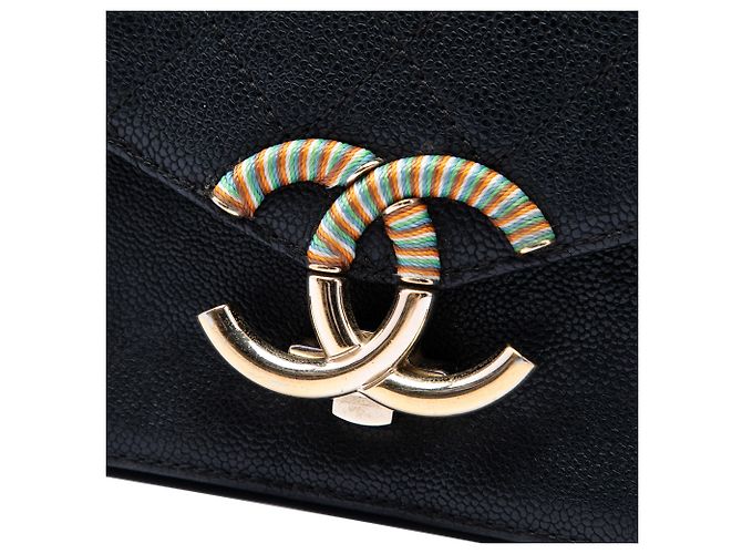 Chanel Black Paris Cuba Small Quilted Caviar Thread Around Flap Nero - vista 5