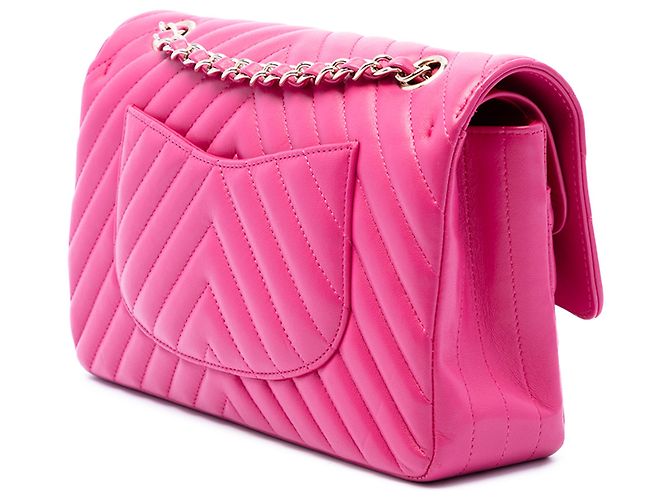 Chanel Pink Medium Classic Chevron Lambskin Double Flap Rosa - vista 2