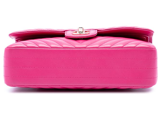 Chanel Pink Medium Classic Chevron Lambskin Double Flap Rosa - vista 3