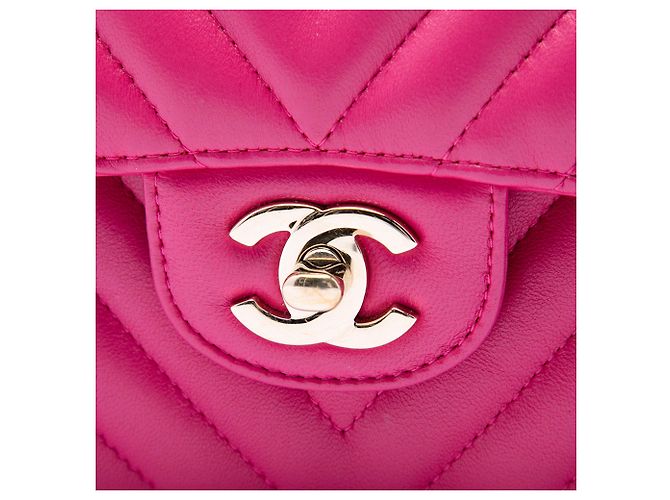 Chanel Pink Medium Classic Chevron Lambskin Double Flap Rosa - vista 5