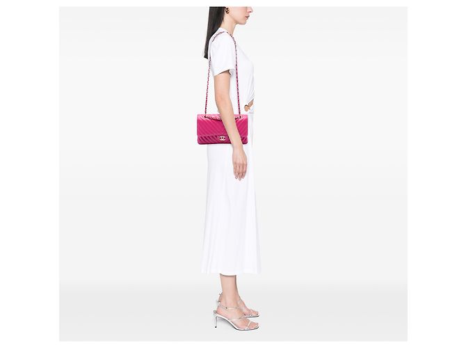 Chanel Pink Medium Classic Chevron Lambskin Double Flap Rosa - vista 6