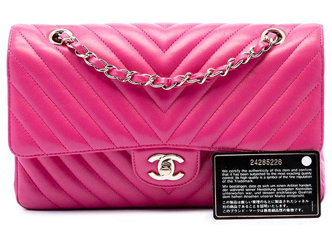 Chanel Pink Medium Classic Chevron Lambskin Double Flap Rosa - vista 7