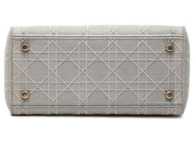 Dior Gray Medium Embroidered Canvas Cannage Lady D Lite Marrone Grigio - vista 3