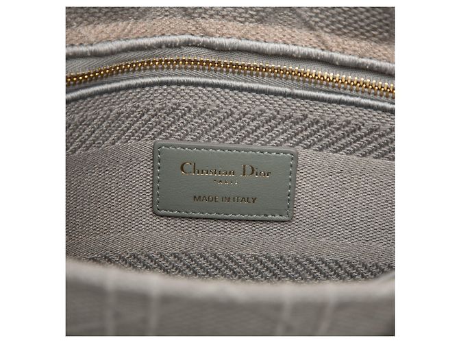 Dior Gray Medium Embroidered Canvas Cannage Lady D Lite Marrone Grigio - vista 5