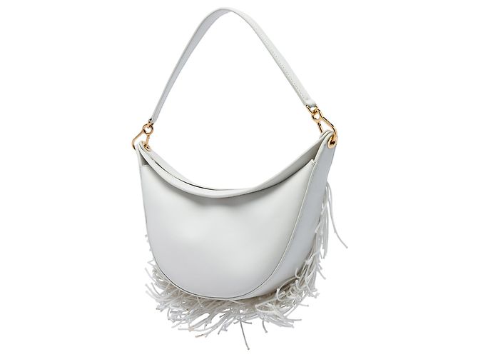 LOEWE Luna Hobo in pelle bianca con frange, Small Bianco - vista 2