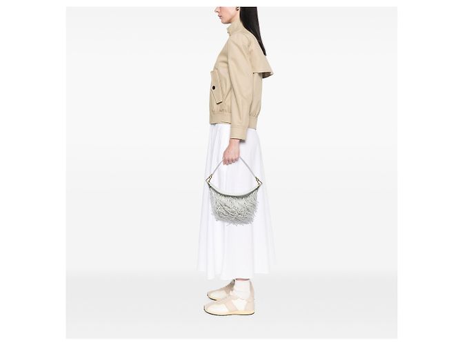 LOEWE Luna Hobo in pelle bianca con frange, Small Bianco - vista 5