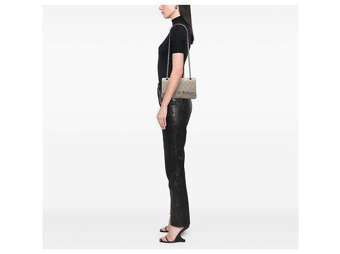 Chanel Gray Medium Classic Caviar Double Flap Marrone - vista 5