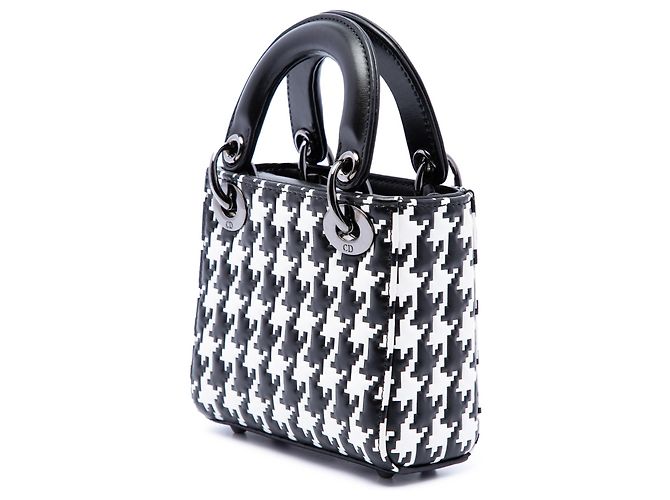 Dior Black Micro Calfskin Houndstooth Embossed Macro Lady Dior Nero - vista 2
