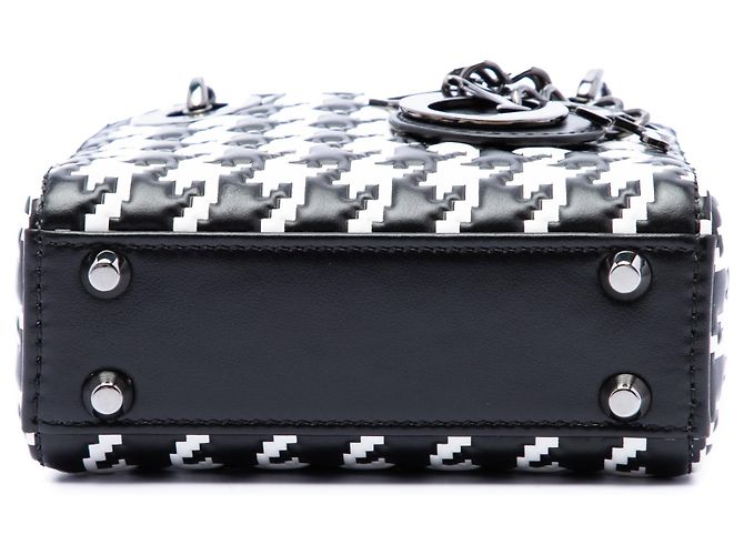 Dior Black Micro Calfskin Houndstooth Embossed Macro Lady Dior Nero - vista 3