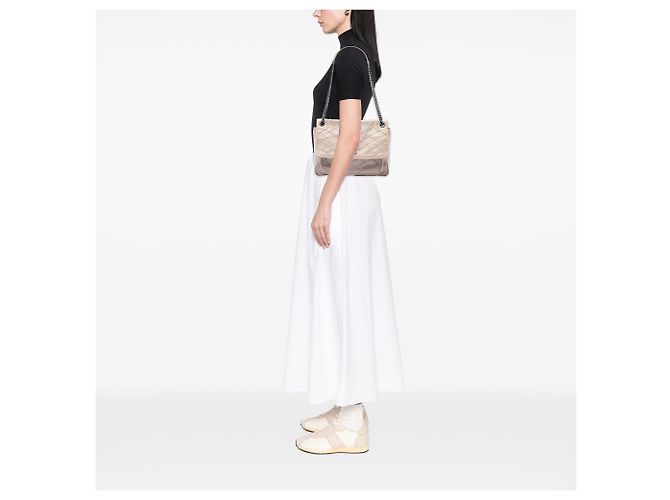 Saint Laurent Beige Medium Crinkled Calfskin Niki - vista 6