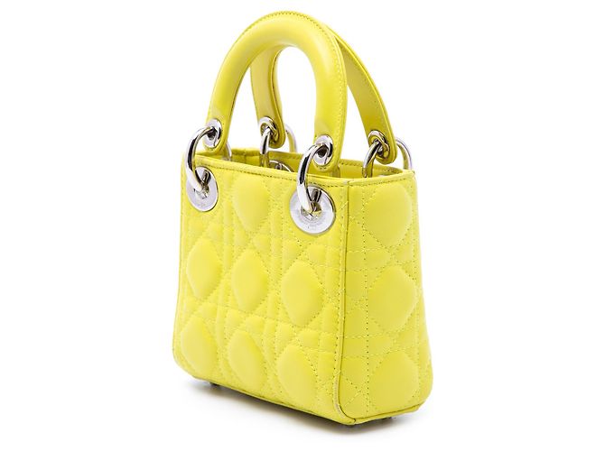 Dior Yellow Micro Lambskin Cannage Lady Dior Giallo - vista 2