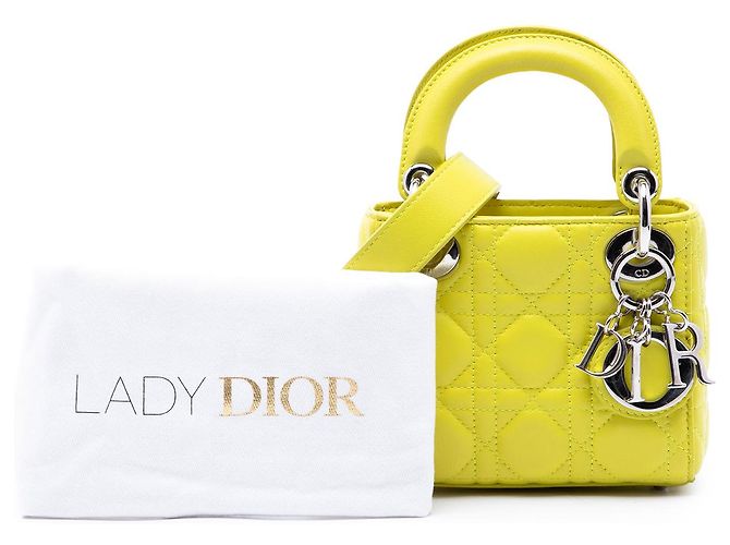 Dior Yellow Micro Lambskin Cannage Lady Dior Giallo - vista 7
