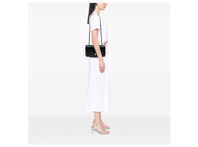 Chanel Black Medium Classic Patent Double Flap Nero - vista 6