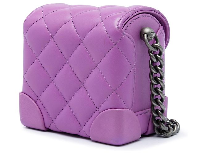 Chanel Mini CC Quilted Lambskin Trunk Like Box Crossbody Viola Porpora - vista 2