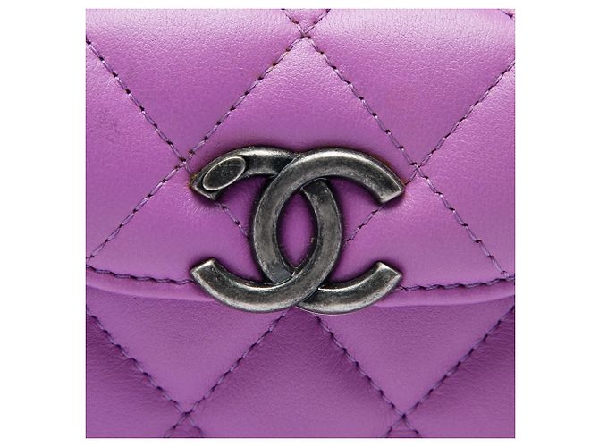 Chanel Mini CC Quilted Lambskin Trunk Like Box Crossbody Viola Porpora - vista 5