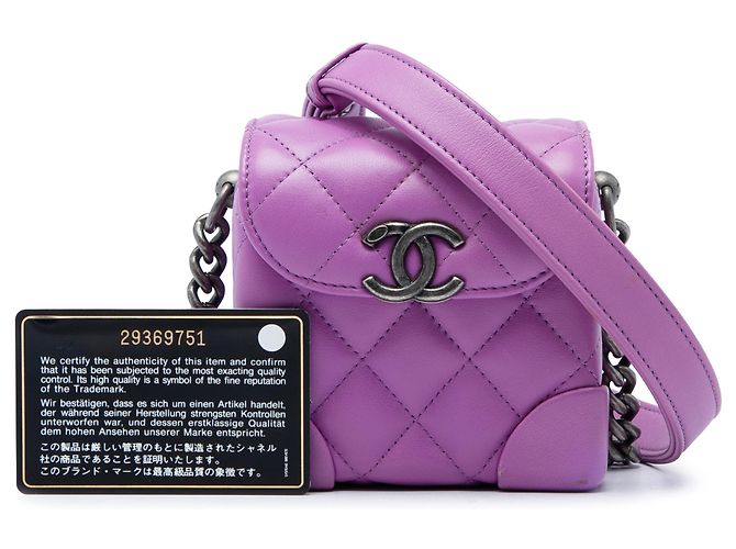 Chanel Mini CC Quilted Lambskin Trunk Like Box Crossbody Viola Porpora - vista 7