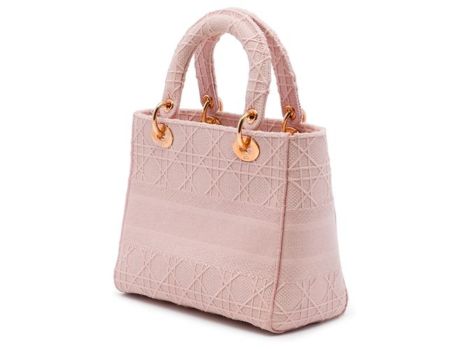 Dior Pink Medium Embroidered Canvas Cannage Lady D Lite Rosa - vista 2