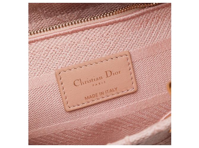 Dior Pink Medium Embroidered Canvas Cannage Lady D Lite Rosa - vista 5