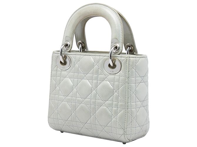 Dior Gray Mini Iridescent Lambskin Cannage Lady Dior Marrone - vista 2