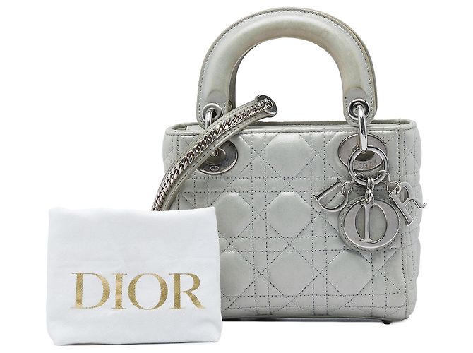 Dior Gray Mini Iridescent Lambskin Cannage Lady Dior Marrone - vista 6