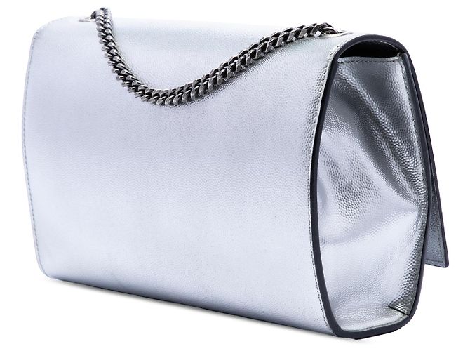 Saint Laurent Silver Medium Metallic Grain De Poudre Monogram Kate Crossbody Argento - vista 2