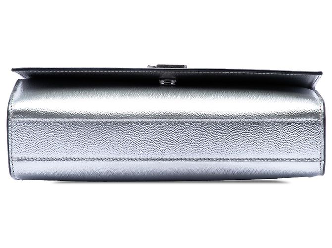 Saint Laurent Silver Medium Metallic Grain De Poudre Monogram Kate Crossbody Argento - vista 3