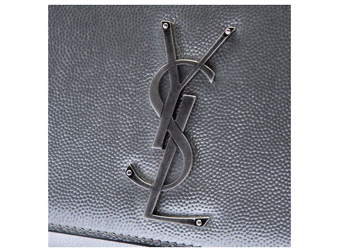 Saint Laurent Silver Medium Metallic Grain De Poudre Monogram Kate Crossbody Argento - vista 5