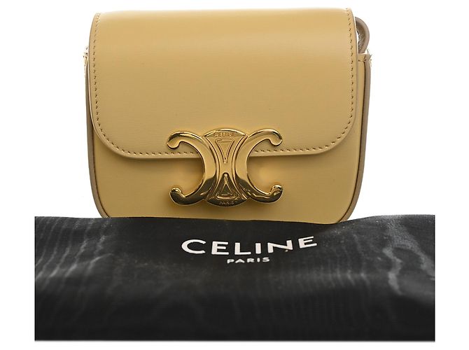 Céline Celine Mini Borsa a Tracolla Triomphe in Pelle di Vitello Lucida Gialla Giallo - vista 14