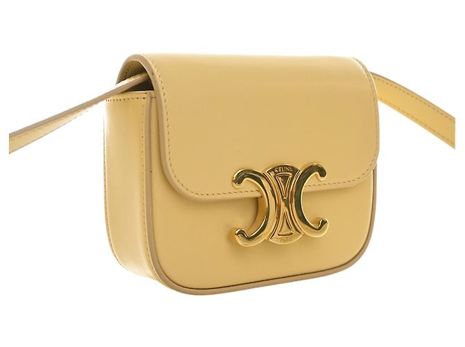 Céline Celine Mini Borsa a Tracolla Triomphe in Pelle di Vitello Lucida Gialla Giallo - vista 3