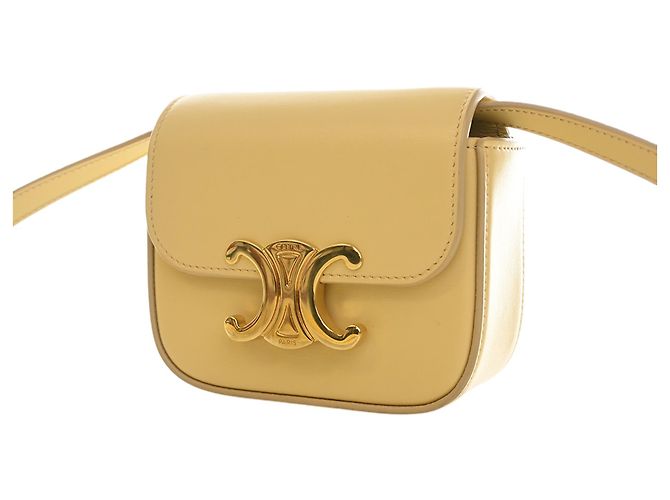 Céline Celine Mini Borsa a Tracolla Triomphe in Pelle di Vitello Lucida Gialla Giallo - vista 4