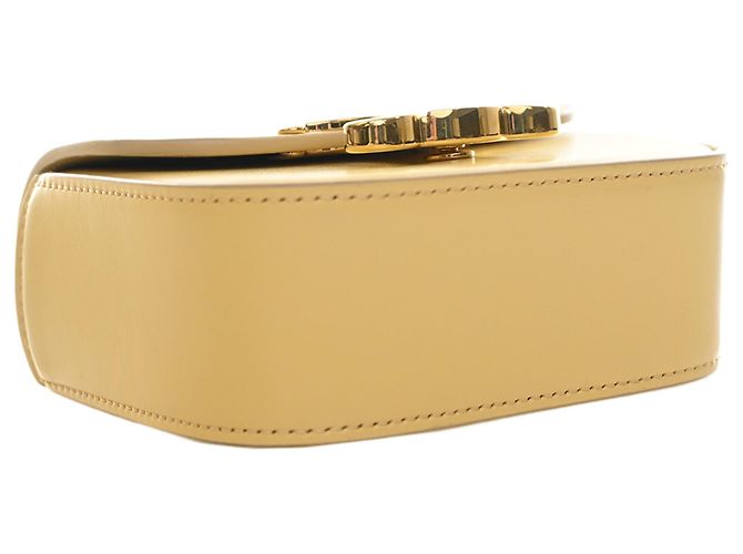 Céline Celine Mini Borsa a Tracolla Triomphe in Pelle di Vitello Lucida Gialla Giallo - vista 5