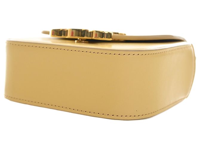 Céline Celine Mini Borsa a Tracolla Triomphe in Pelle di Vitello Lucida Gialla Giallo - vista 6