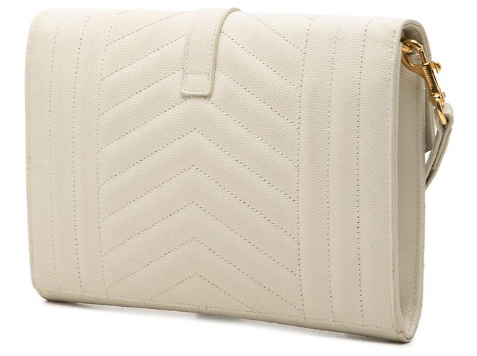 Clutch a Busta Saint Laurent White Grain De Poudre Triquilt Monogram Bianco - vista 2