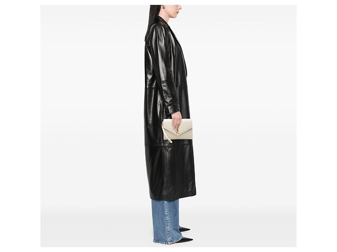 Clutch a Busta Saint Laurent White Grain De Poudre Triquilt Monogram Bianco - vista 6