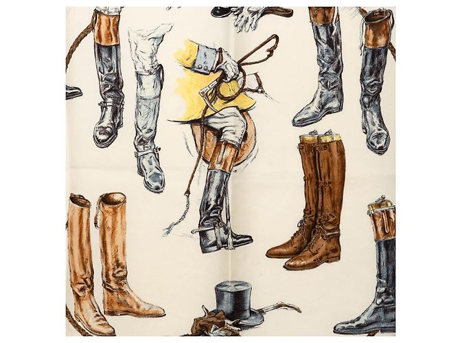Hermès White A Propos De Bottes Seidentuch 90 Weiß Roh - Ansicht 8