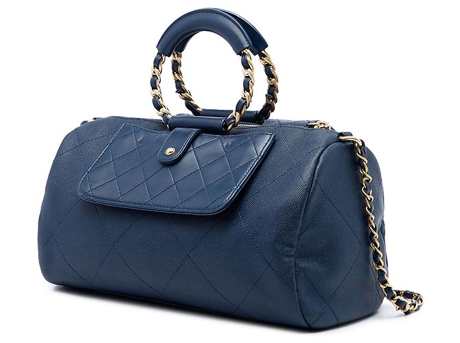 Borsa Bowling Chanel Blue Small Quilted Caviar and Lambskin In The Loop Blu navy - vista 2