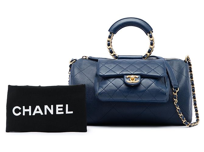 Borsa Bowling Chanel Blue Small Quilted Caviar and Lambskin In The Loop Blu navy - vista 7