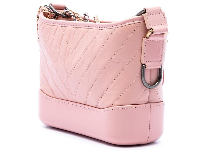 Chanel Gabrielle Hobo Small in pelle di vitello invecchiata chevron rosa - vista 2