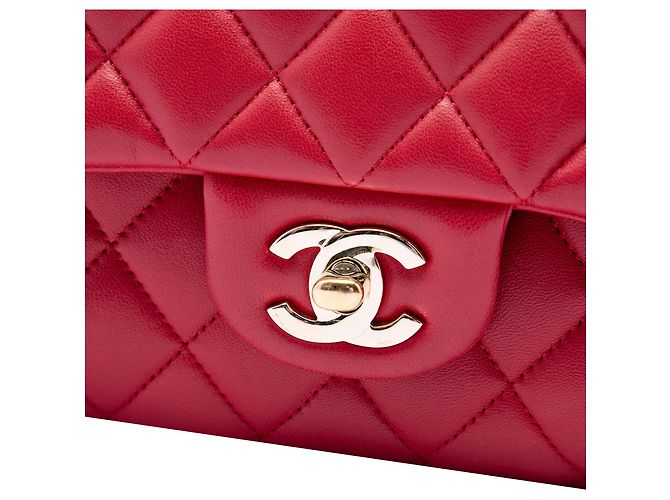 Chanel Red Medium Classic Lambskin Double Flap Rot - Ansicht 5