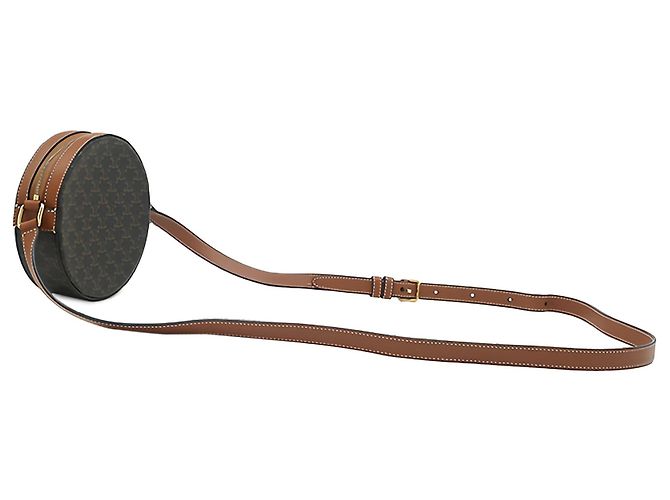 Céline Celine Triomphe runde Umhängetasche aus beschichtetem Canvas mit Stickerei, braun - Ansicht 2