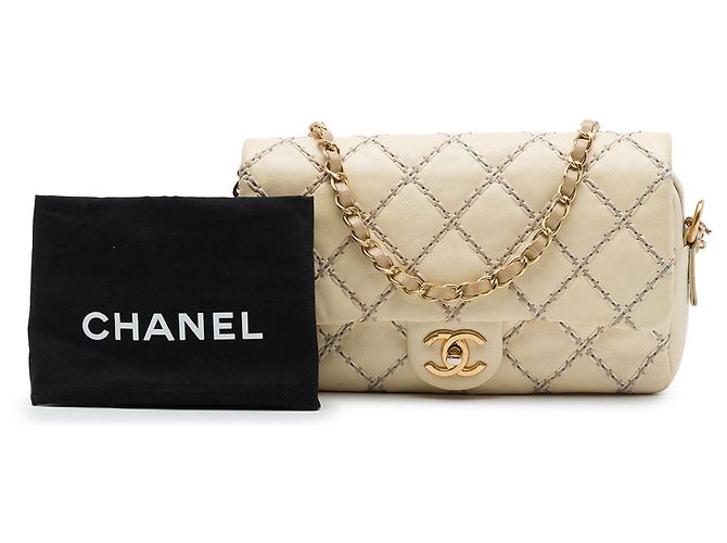 Chanel Beige CC Quilted Calfskin Wild Stitch Flap - vista 7