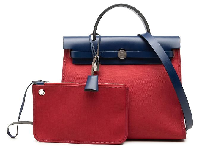 Hermès Red Toile Herbag Zip 31 Blu navy - vista 7
