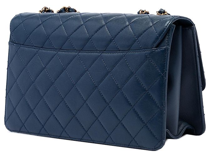 Chanel Blue Large Quilted Sheepskin Beauty Lock Flap Blu navy - vista 2