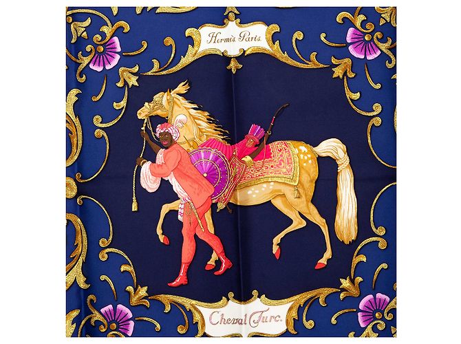 Foulard di seta Hermès Blue Cheval Turc 90 Blu navy - vista 2